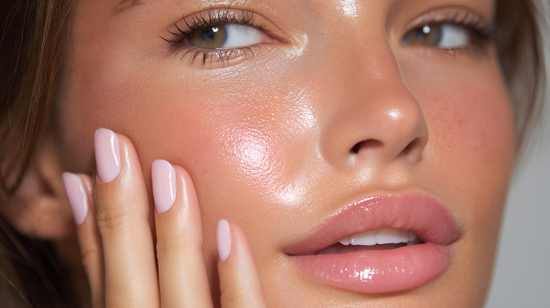 glowy skin girl with aesthetic pink colour nails