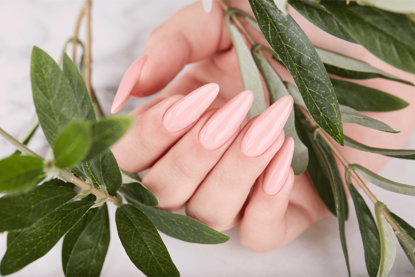 Pink nails in an almond shape
