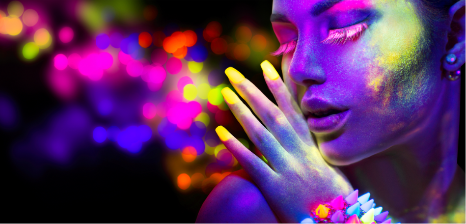 Woman with colourful nails