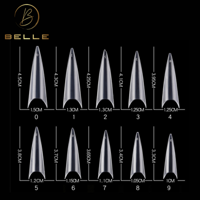 Stiletto nail tips with sizes in cm